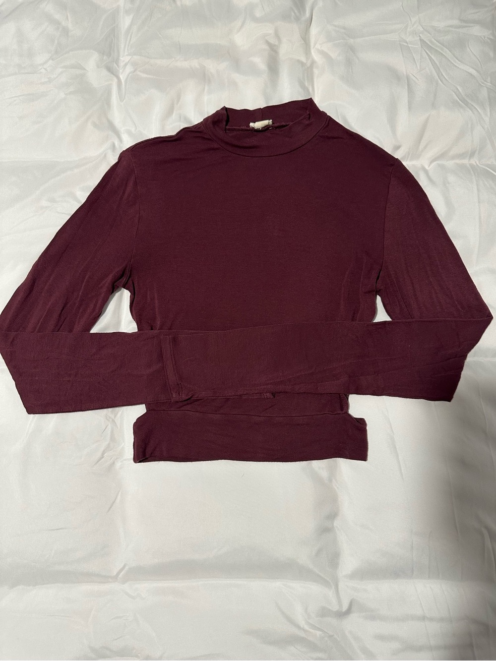 Garage Long Sleeve Mock Neck Top w/ Side Cut Outs - Burgundy